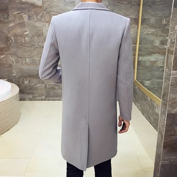 Podzimní a zimní nové pánské jednobarevné vlněné kabát, Slim korejský módní podnikání dlouhý příkop kabát velké velikosti bunda 4XL 5XL