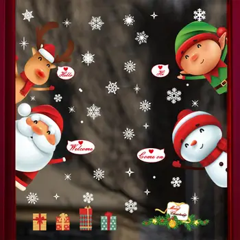 Velké Velikosti Veselé Vánoční Samolepky na Zeď Módní Santa Claus Oknem Pokoj Dekorace PVC Vinyl Nový Rok Home Dekor Vyměnitelné