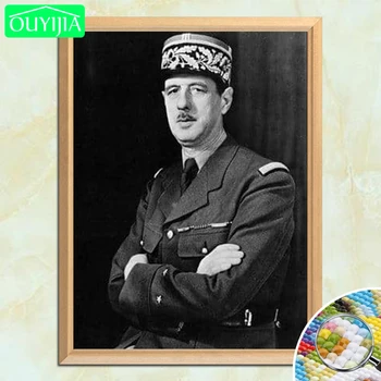 Francie Prezident De Gaulle V Bojových Oblečení 5D DIY Diamantový Obraz Plný Náměstí Diamond Výšivky Kamínky Mozaiky, Malování