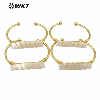 WT-B567 Módní ženy open mosaz pozlacené náramek dlouhé bílé selenite náramek s drát zabalené nový design cuff náramek