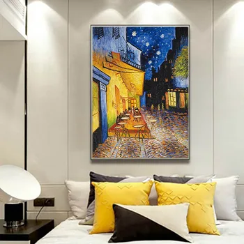 Slavný Obraz 'Cafe Terasa V Noci' Van Gogh Plátno Malba, Plakáty, Tisky Umění Zdi Obraz pro Obývací Pokoj Domácí Dekor