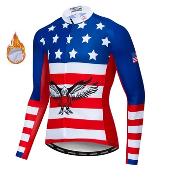 Weimostar USA Cyklistický Dres Zimní Tepelné Rouno Dlouhý Rukáv Horských Kol Oblečení Maillot Ciclismo Sport MTB Bike Jersey