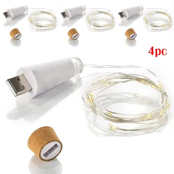 USB Dobíjecí 1,5 M 15 Led Láhev na Víno, Korek String Světlo Vánoční Svatební Party Dekor Strip Světlo 1KS 4KS