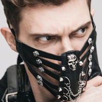 Muži Unisex PU Kůže S Kovovou Lebku Maso Řetězy Dekorace Maska na Obličej Speciální Pro Cosplay Party