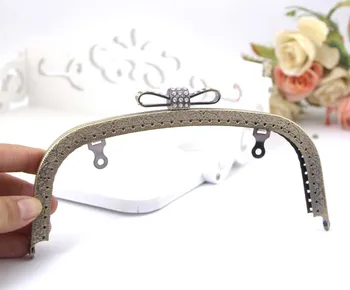 K108 starožitné mosazné luk-uzel Diamant ve tvaru oblouku Kovové kabelku rám Polibek Sponou 18,5 cm DIY Polibek lock sáčku