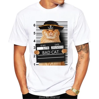 Vtipné Zatčen Bad Cat T Shirt Muži Cool Originalitu Populární Tričko Značky Kvalitní Pohodlné Tričko Topy Harajuku Streetwear