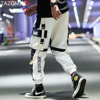 ZAZOMDE Muži Cargo Kalhoty Černé Stuhy Blok Multi-Pocket 2020 Běžců Harajuku Tepláky Hip Hop Ležérní Mužské kalhoty streetwear muži