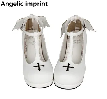 Andělské otisk ženy mori girl lolita cosplay boty lady mid podpatky čerpadla boty na platformě ženy princezna boty tlusté podpatky