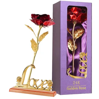 Plátkové zlato, Rose-Gold + Box Pozlacené Růže, Karafiát, Květ, Den matek, Výročí, Valentinky Žena Matka Romantický Dárek k Narozeninám