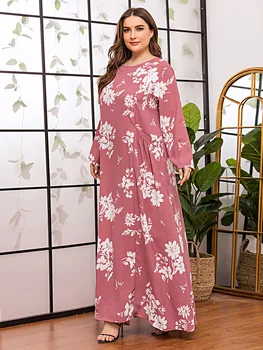 Plus velikosti podzim květinové tištěné ležérní volné šaty ženy kapesní design dlouhý rukáv arabské ramadánu šaty muslimské abaya VKDR2371