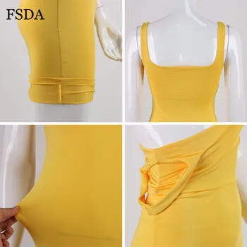 FSDA Náměstí Krku bez Rukávů Bodycon Mini Šaty Basic Ženy Letní Černé s hlubokým Výstřihem Party Clubwear Sexy Žluté 2020 Šaty