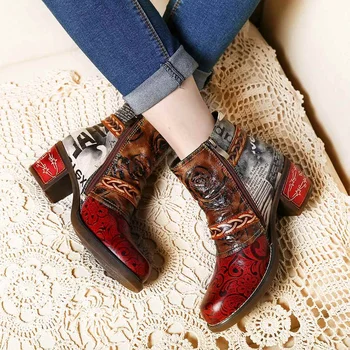 Reliéfní boty růžové barvy jelení kůže šití nízký podpatek kotníkové boty pro elegantní dámy boty ženy boty Botas Mujer 2020
