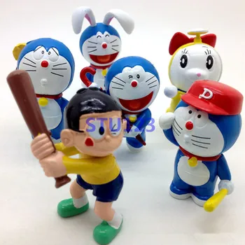 6ks/Sada Japonských anime Doraemon Králičí ucho Doraemon Nobita Nobi Micro krajiny dort kytice dekorace Akční Obrázek Hračky N829