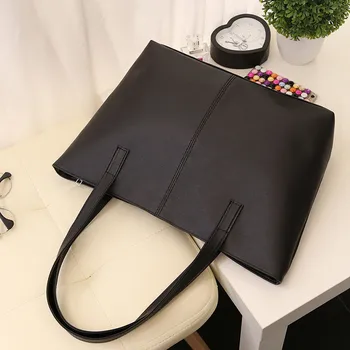 Aelicy Lady Hangbag Měkké PU Kůže Černá Velká Kapacita Tote Bag Nakupování Vysoce Kvalitní Messager Taška Žena C30