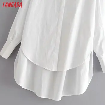 Tangada ženy přítel styl bílé košile dlouhý rukáv zase dolů límec dámy ležérní halenky 6P04