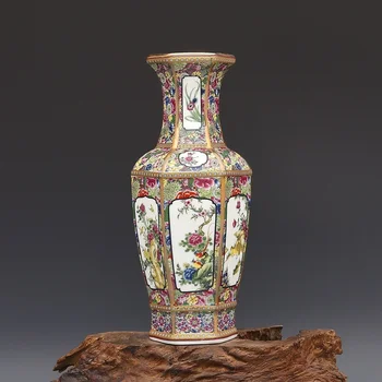Starožitný Smalt Váza Porcelánová Váza Šestihranná Sbírky Starověké Porcelán Vyrobený v Qianlong Dynastie