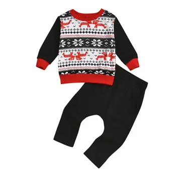 Vánoční Xmas šaty set pro Batole Dítě Chlapci dlouhý rukáv Topy Mikiny Svetry Kalhoty, Legíny, Kostýmy 1-4Y