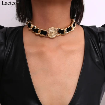 Lacteo Punk Kolo Vyřezávané Mince náhrdelník Náhrdelník pro Ženy Prohlášení 2019 Hip Hop Silný Robustní Kovové Flanelové Kouzlo Náhrdelník Šperky