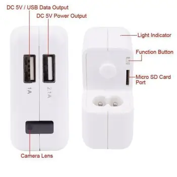 2 Porty USB Nabíječka HD 1080P MINI Bezpečnostní Kamera detekce Pohybu WI-fi USB Nabíječka HD1080P Mini Videokamery