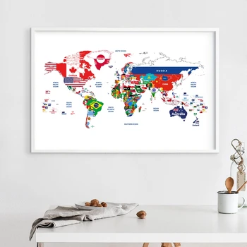 Mapa Světa Plakát Spojované se Zemí Vlajky Umělecké Plátno Tisků Kreativní Mapu Malování Zdi Obraz Obývací Pokoj Domácí Dekor