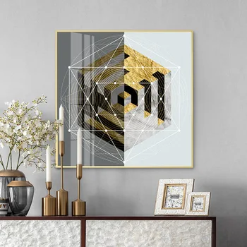 Šachovnice Zlatá Metatron Cube Marble Nástěnné Umění Malířské Plátno Zlaté Posvátné Geometrie Tisku Života, Umění Plakátu Domova Wall Art Dekor