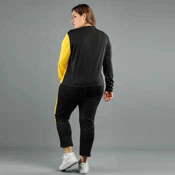 DOIB Ženy Sportovní Set Zbarvení Patchwork Loose Casual Plus Velikosti Sport dvoudílný Oblek na Podzim Velké Velikosti Tričko+Kalhoty Set