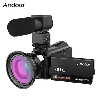 CZ, ES, US AKCIOVÉ Andoer Video Camera 4K 1080P 48MP WiFi Digitální Video Kamera, Videokamera 0,39 X Širokoúhlý Makro Objektiv Mikrofon