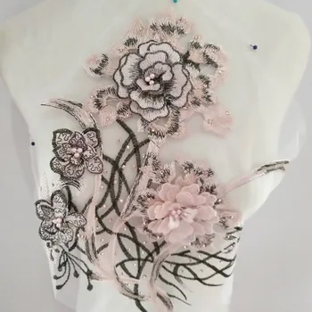 1ks Krajky Vyšívané Nášivka Šít na 3D Květinové Záplaty Pro Kostým Šaty Šatonové Korálky Nálepka Diy Dekorace