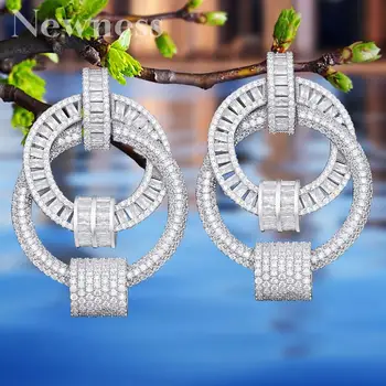 Novost Luxusní Dvojitý Kruh Plný Mikro Kubické Zirkony Náušnice Módní Šperky Zásnubní Večírek pro Ženy pendientes mujer moda