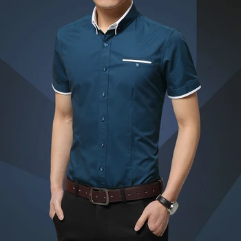 MIACAWOR Nové Pánské Šaty, Košile plnými Barvami Neformální Muži Tričko Krátký Rukáv Camisa Sociální Košilku Homme Plus Velikost 4XL 5XL C364
