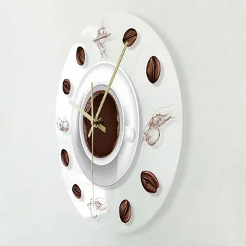 Coffee Bean Kreslení ilustrace Kuchyňské Nástěnné Hodiny Moderní Tisk Hodiny Minimalistický Akryl Nástěnné Hodinky Dárek pro Milovníky Kávy