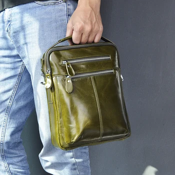 Kvalitní Originální Kožené Mužské Ležérní Rameno Messenger bag Zelená Módní Cross-body Bag 10