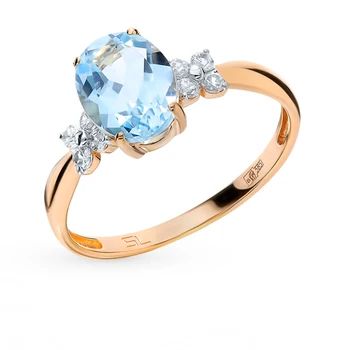 Zlatý prsten s Topazem a zirkony slunečnímu záření vzorkem 585