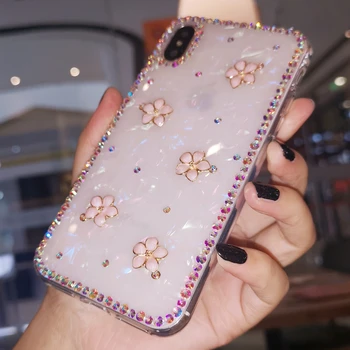 Módní Bling Diamond Sakura Květ Pouzdro S Crystal Řetěz Na Ruku Pro Samsung Galaxy Note 20 10 9 8 S20 Ultra S10 S9/8 Plus