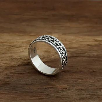 Otočný 925 Mincovní Stříbro Prsteny pro Muže Tibetské Stříbro Konopí Květiny Muž Prsten S925 Anti-Alergické Manuální Zvýšil Sochařství Prsten