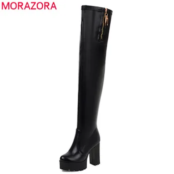 MORAZORA 2020 velké velikosti 48 Nejnovější vysoké podpatky platforma boty žena strana Noční Klub Boty zip round toe stehna vysoké boty ženy