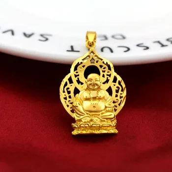 Luxusní 24K Žluté Zlato Maitreya Buddha Přívěsek Pro Ženy Písek Zlatý Přívěsek Bez Náhrdelník, Svatbu, Narozeniny Jemné Šperky Dárky