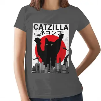 Japonský Cat T-Shirt Catzilla Tričko Street Styl Krátký Rukáv Ženy tričko Graphic Ó Neck Dámské Tričko