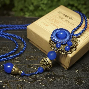 Čína vítr šperky, doplňky,ručně vyráběné módní briaded květiny přívěsky náhrdelník, nový, originální modrý Chalcedon náhrdelník svetr