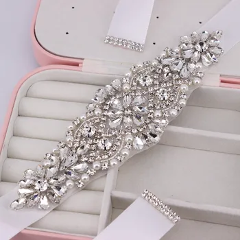 Svatební Pás Pearl Crystal Svatební Pás Kamínky Svatební Šaty Křídla Cinturon Flores Pro Svatební Doplňky SM1001