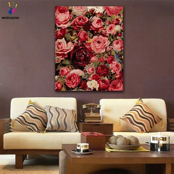 DIY barviva obrázky podle čísel s barvami Rose květina zeď růžový romantický obraz kreslení malování podle čísel zarámovaný Domů