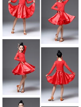 Nové Latin Dance Šaty pro Dívky Dlouhý Rukáv Krajky Standardní Tance, Šaty pro Děti, Vystoupení Nosit Šaty Salsa 2020