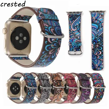 Kožený popruh pro Apple Watch band 44mm 40mm Příslušenství Květinové Tištěné Watchband Náramek iWatch 38mm 42mm series 3 4 5 6 band