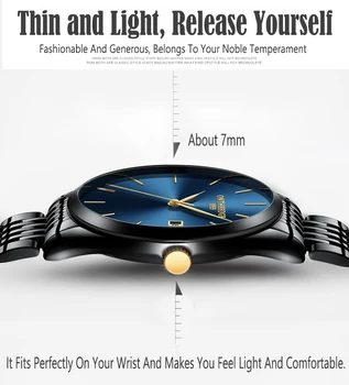 ONTHEEDGE Ultra-Tenké Pánské Náramkové hodinky Luxusní Quartz Nerezové Oceli Hodinky Vodotěsné Originální Kalendář Relogio Masculino