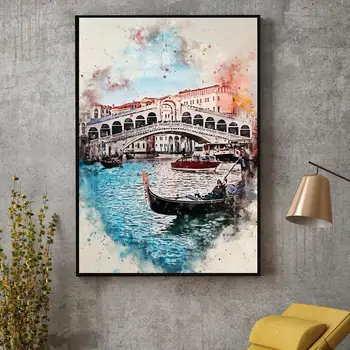 Benátky v Akvarel Malířské Plátno Umění Zdi Obrázky Otisky Home Zeď Dekor Plakát Dekorace Pro Obývací Pokoj