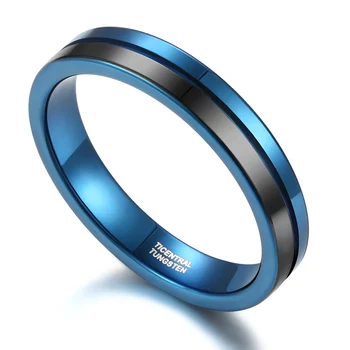 Nové Příjezdu 4mm Modré A Černé Barvě Wolframu Prsten Pro Muže Snubní prsteny Ženy Zásnubní Prsteny Dámské Prsten Šperky Bague Femme