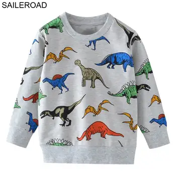 SAILEROAD 2ks dětské Mikiny pro Děti Mikiny Kreslený Dinosaurus Dítě Chlapce Topy Trička Trička Podzim Chlapečka Oblečení 7Years