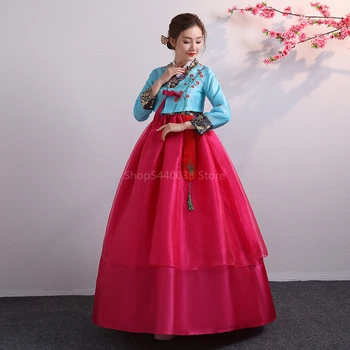 Hanbok pro Ženy korejské Tradiční Kostým Menšiny Palace Výkon Soudu, Oblečení, Květiny Nový Rok Svatební Party Taneční Šaty