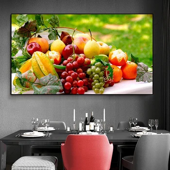 Kuchyňské Nástěnné Obrázky, Kiwi Ovoce, Zelených jablek, Pomeranče, Citron Třešeň Plátno Malba, Moderní Jídelna Dekorace Plakát a Tisk