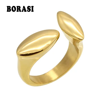 Nové Módní Značky Kouzlo Double Leaf Prsteny Pro Ženy Zlatá Barva Otevírání Nastavitelné Žena Prsten Bague Femme Zásnubní Prsteny